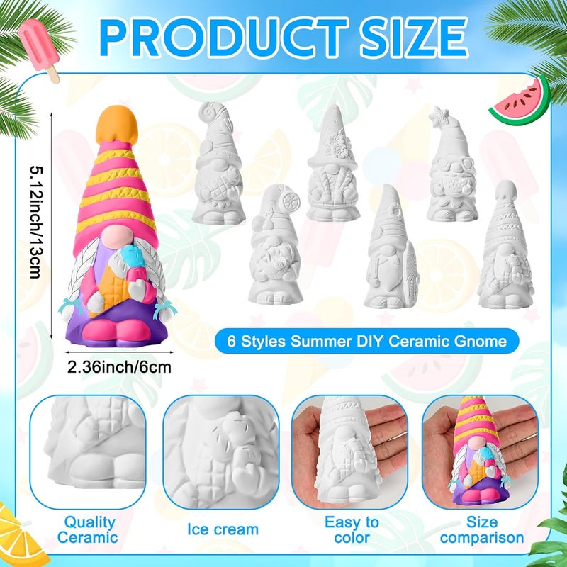 Arrowbash 6 Pcs Summer Ceramics to Paint Ready to Paint Your Own Gnome Statues 5.12 Beach Theme Paintable Figurines DIY Unpainted Ceramics Plaster Crafts Kit with Brush Palette - Image 2